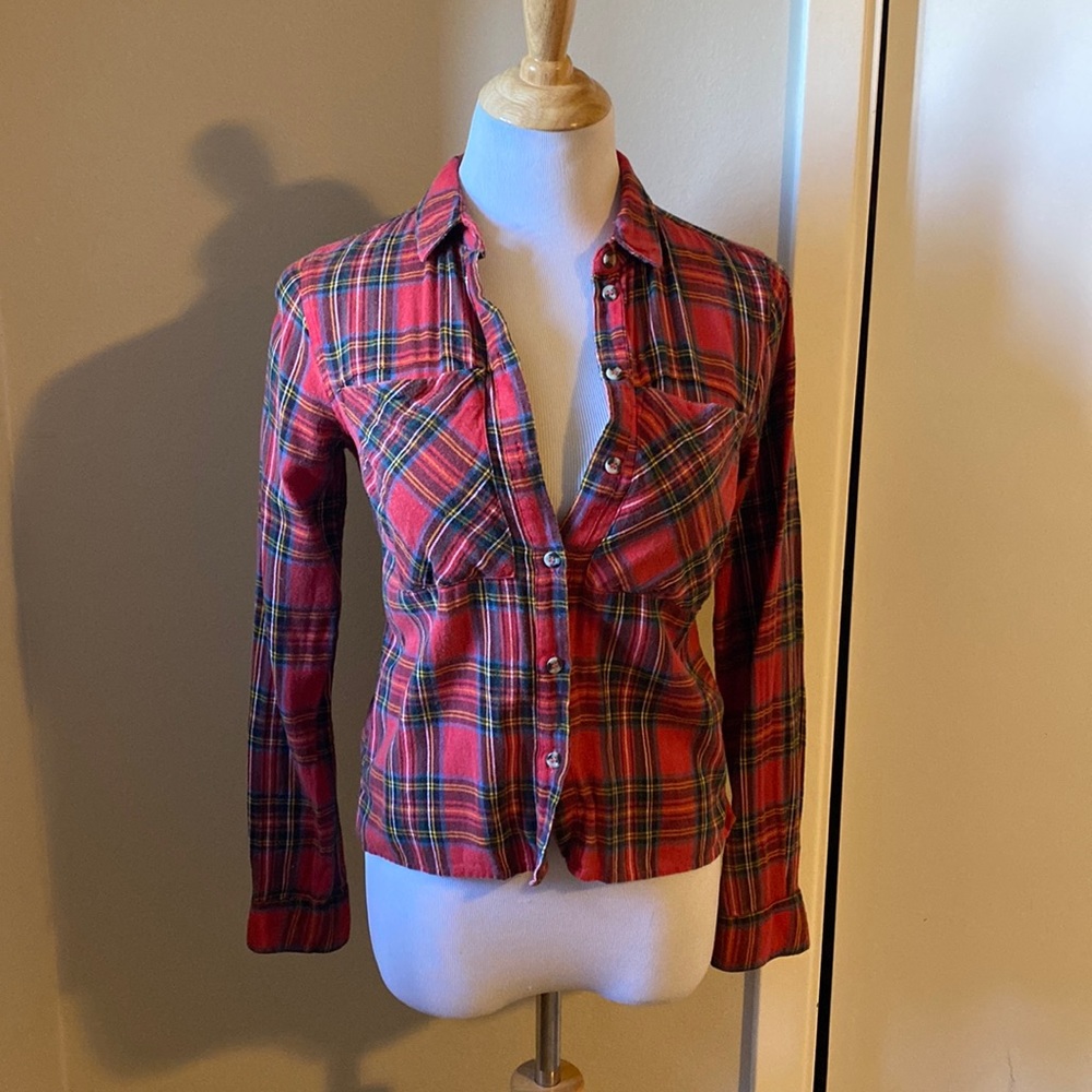 Top Shop flannel red plaid size 2
